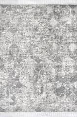 Isolated view of Light Grey Rectangle Textured Herringbone Tasseled Rug, showcasing its design