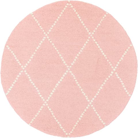 Isolated view of Baby Pink Round Dotted Diamond Trellis Nursery Rug, showcasing its design