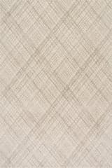 Isolated view of Cream/Grey Rectangle Virelle Plaid Plush Textured Washable Rug, showcasing its design