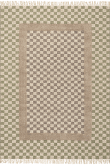 Isolated view of Green/Grey Rectangle Memphis Modern Checkered Hand Woven Rug, showcasing its design
