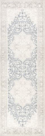 Isolated view of Beige Runner Bethany Medallion Washable Rug, showcasing its design
