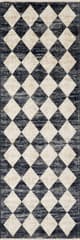 Isolated view of Navy Runner Vanni Checkered Fringed Rug, showcasing its design