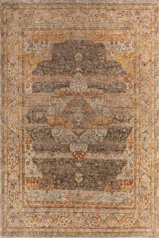 Isolated view of Mustard Rectangle Lincoln Medallion Washable Rug, showcasing its design