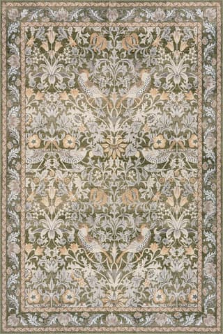 Isolated view of Green Rectangle Mauri Bordered Floral and Paisley Washable Rug, showcasing its design