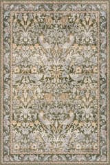 Isolated view of Green Rectangle Mauri Bordered Floral and Paisley Washable Rug, showcasing its design