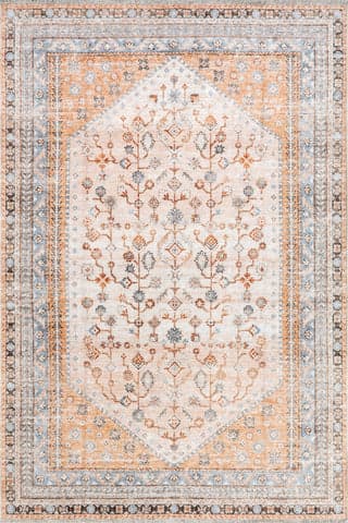 Isolated view of Peach Rectangle Sunsari Geometric Washable Rug, showcasing its design