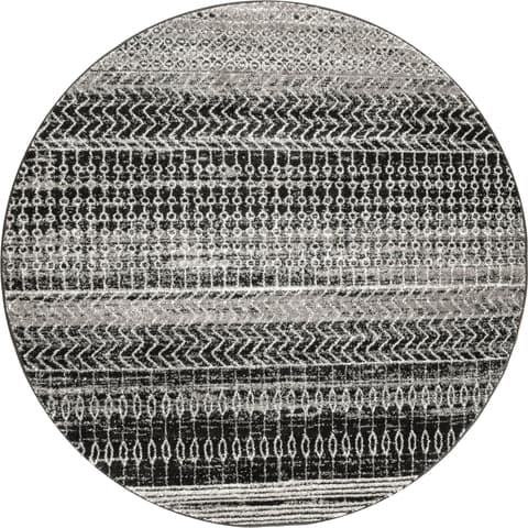 Isolated view of Dark Grey Round Banded Abacus And Stripes Rug, showcasing its design