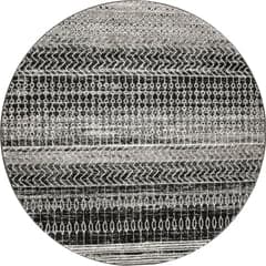 Isolated view of Dark Grey Round Banded Abacus And Stripes Rug, showcasing its design