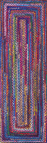 Isolated view of Blue Multicolor Runner Bohemian Chindi Braided Rug, showcasing its design