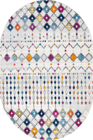 Isolated view of Multicolor Oval Moroccan Trellis Rug, showcasing its design