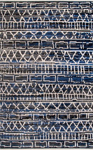 Isolated view of Blue Rectangle Chance Geometric Banded Rug, showcasing its design