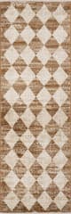 Isolated view of Tan Runner Vanni Checkered Fringed Rug, showcasing its design
