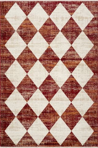 Isolated view of Red Rectangle Vanni Checkered Fringed Rug, showcasing its design