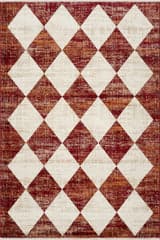 Isolated view of Red Rectangle Vanni Checkered Fringed Rug, showcasing its design