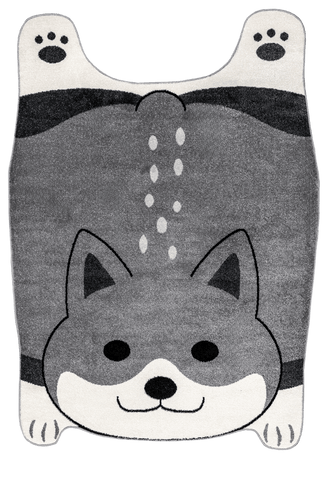 Isolated view of Grey Rectangle Flor Kids Puppy Rug, showcasing its design