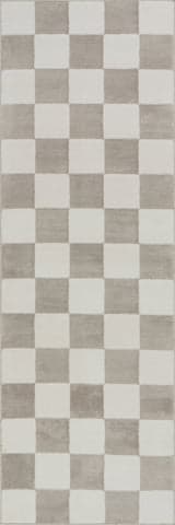 Isolated view of Cream/Grey Runner Maplewood Plush Textured Washable Rug, showcasing its design