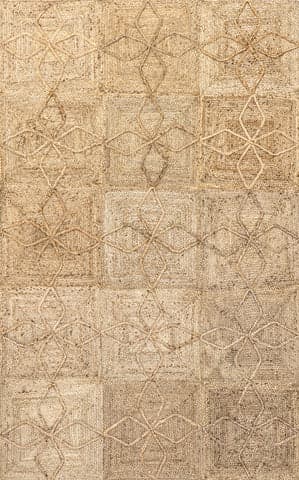 Isolated view of Natural Rectangle Carree Jute Braided Pinwheel Rug, showcasing its design