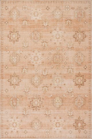 Isolated view of Peach Rectangle Brenda Hazy Heraldry Spill Proof Washable Rug, showcasing its design