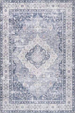 Isolated view of Blue Rectangle Gianna Blossom Spill Proof Washable Rug, showcasing its design