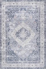 Isolated view of Blue Rectangle Gianna Blossom Spill Proof Washable Rug, showcasing its design