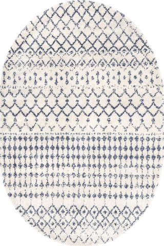 Isolated view of Beige Oval Moroccan Trellis Soft Shag Rug, showcasing its design