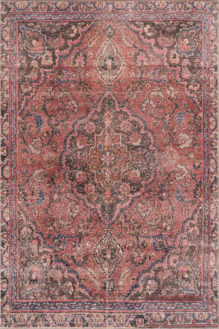 Isolated view of Red Rectangle Faza Traditional Medallion Washable Rug, showcasing its design