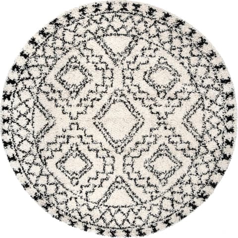 Isolated view of Off White Round Moroccan Trellis Rug, showcasing its design