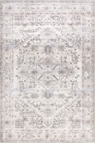 Isolated view of Grey Rectangle Rylan Medallion Spill Proof Washable Rug, showcasing its design