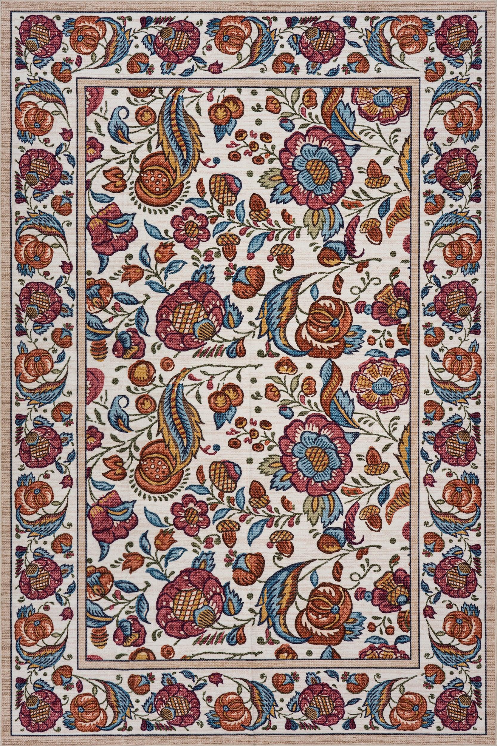 Finice Bordered Floral and Paisley Washable Rug | Multicolor – Rugs USA