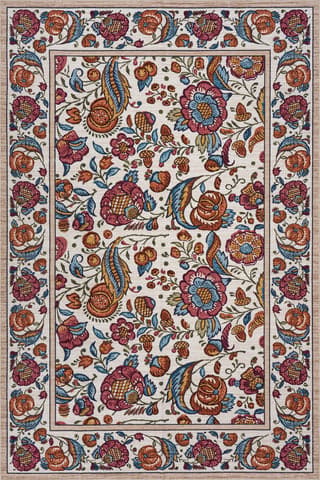 Isolated view of Multicolor Rectangle Finice Bordered Floral and Paisley Washable Rug, showcasing its design