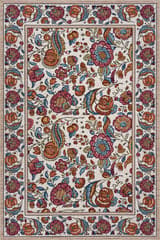 Isolated view of Multicolor Rectangle Finice Bordered Floral and Paisley Washable Rug, showcasing its design