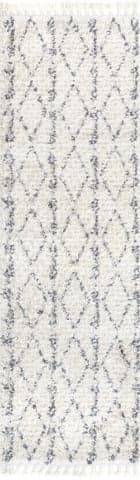 Isolated view of Beige Runner Diamond Band Tassel Rug, showcasing its design