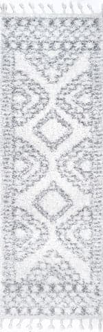 Isolated view of White Runner Moroccan Tasseled Rug, showcasing its design