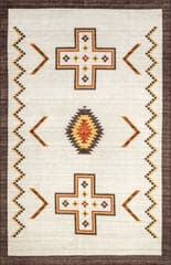 Isolated view of Ivory Rectangle Zahaira Washable Aztec Rug, showcasing its design