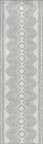 Isolated view of Light Grey Runner Iris Totem Indoor/Outdoor Flatweave Rug, showcasing its design