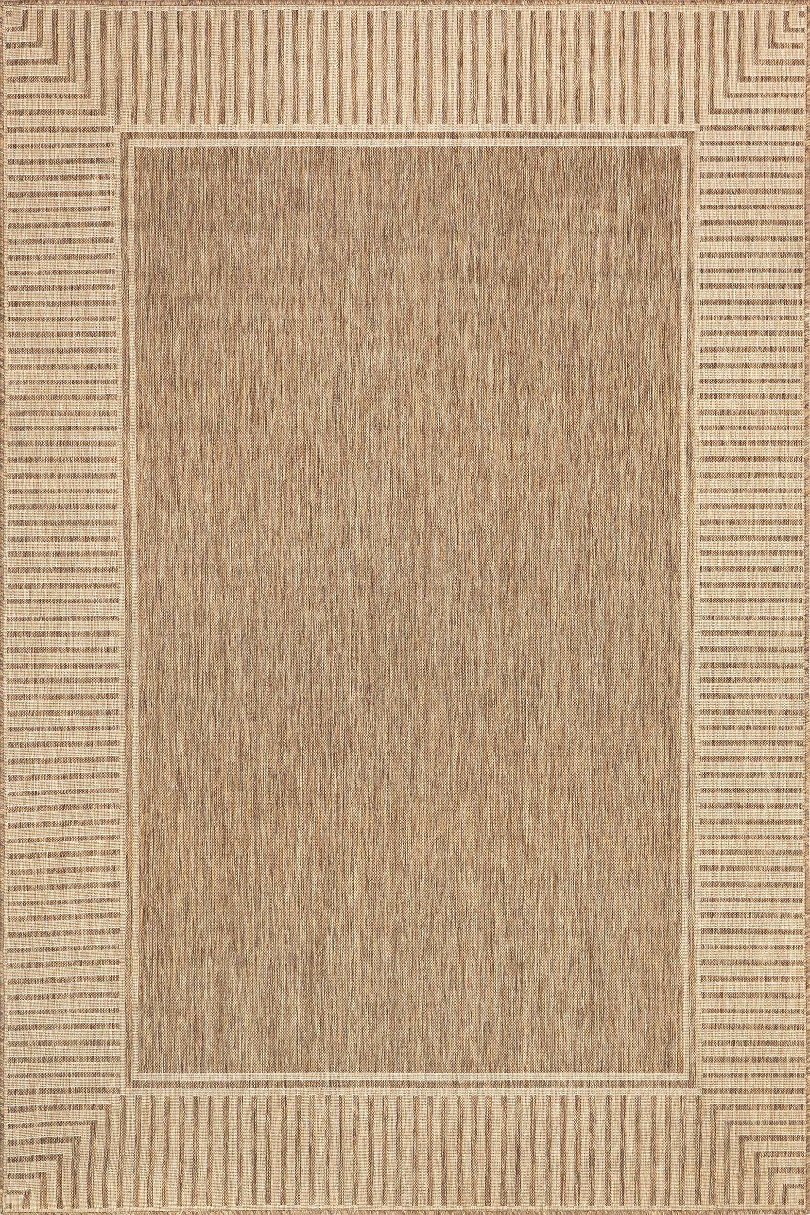Striped Border Indoor/Outdoor Flatweave Rug | Light Brown - 2'x3'
