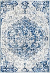 Isolated view of Blue Rectangle Frilly Corinthian Medallion Rug, showcasing its design