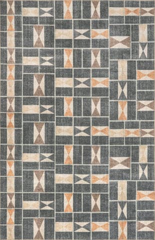 Isolated view of Blue Rectangle Darcie Washable Geometric Rug, showcasing its design