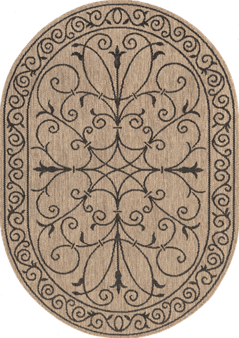 Isolated view of Brown Oval Indoor/Outdoor Krem Rug, showcasing its design