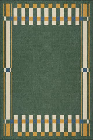 Isolated view of Green Rectangle Field Stripe Mid-Century Washable Rug, showcasing its design