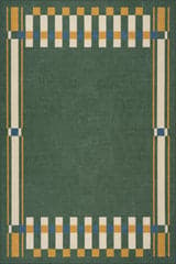 Isolated view of Green Rectangle Field Stripe Mid-Century Washable Rug, showcasing its design