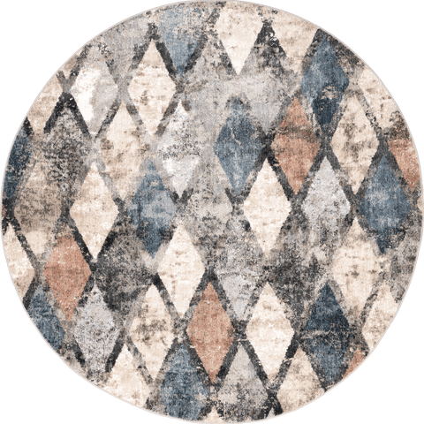 Isolated view of Blue Round Rustic Trellis Rug, showcasing its design