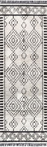 Isolated view of Beige Runner Stippled Diamonds Fringed Rug, showcasing its design