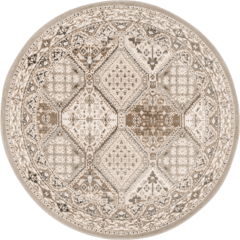 Isolated view of Taupe Round Melange Tiles Rug, showcasing its design