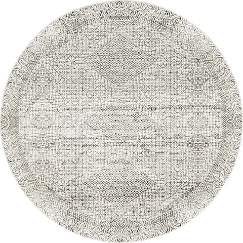 Isolated view of Grey Round Diamond Mosaic Washable Rug, showcasing its design