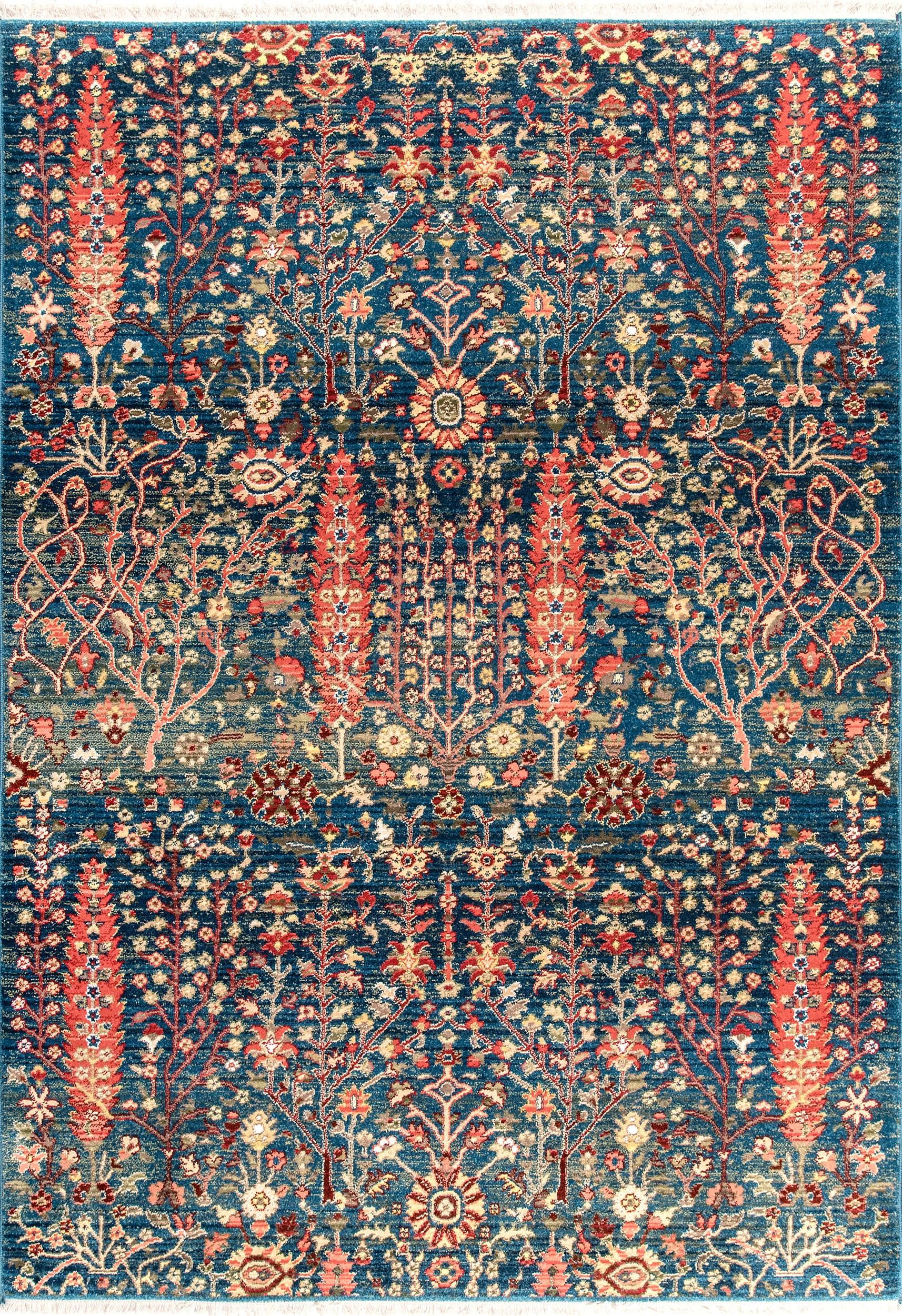 Floral Fringed Rug | Blue 8x10