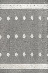 Isolated view of Grey Rectangle Lina Dotted Lattice Rug, showcasing its design