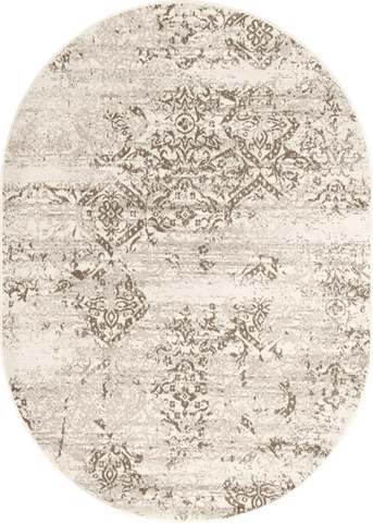 Isolated view of Beige Oval Withered Floral Rug, showcasing its design