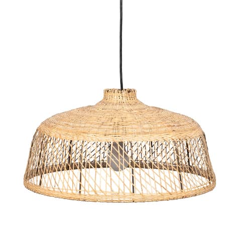 Isolated view of Black  10-inch Rattan Iron Campana Pendant Lamp, showcasing its design