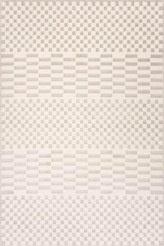 Isolated view of Cream Runner Vira Checkered Plush Textured Washable Rug, showcasing its design